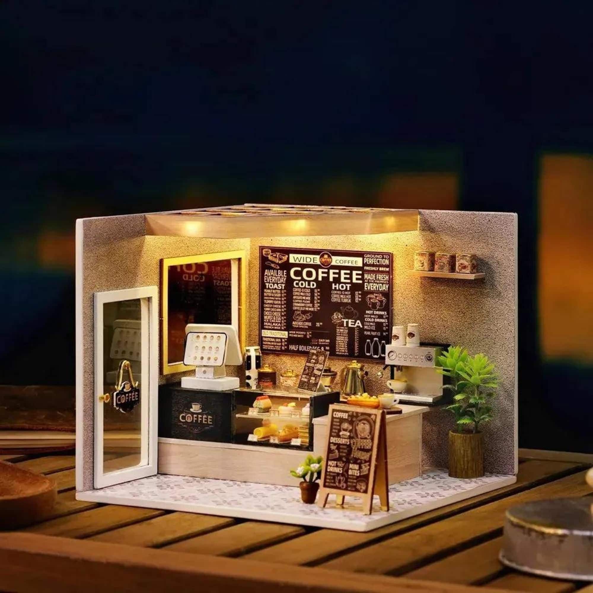 Wizardi Café Miniature Dollhouse Roombox Kit